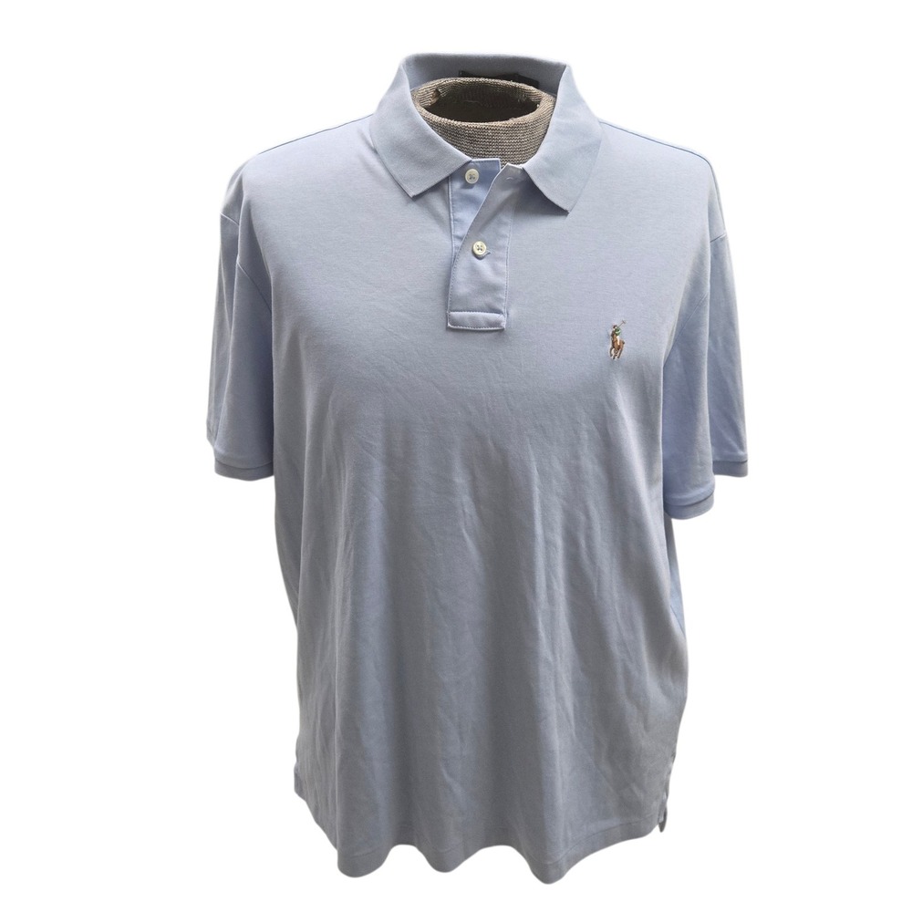 POLO RALPH LAUREN Men's XL Baby Blue Polo Pima Cotton Golf Shirt Multicolor Pony